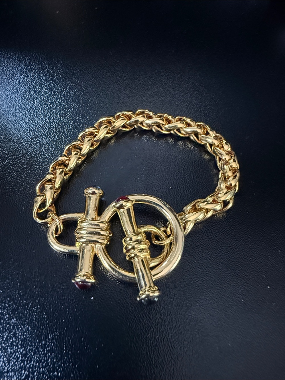Gold-Tone Braided Toggle Bracelet with Red & Blue Accents